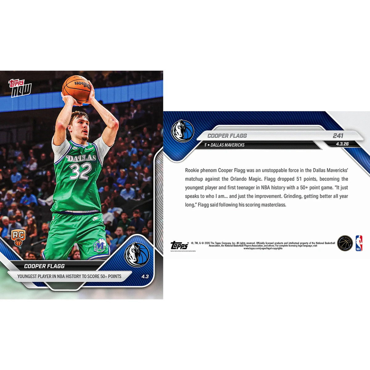 Cooper Flagg 2025-26 Topps NOW #241