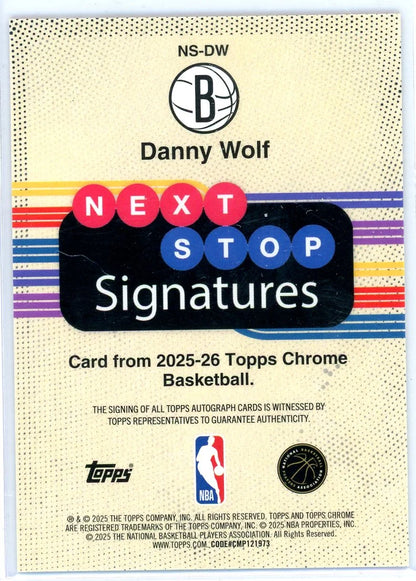 Danny Wolf 2025 Topps Chrome Basketball Next Stop Signatures Rookie Red Geometric #'d 3/5