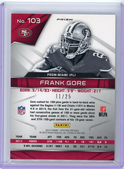 Frank Gore 2014 Panini Spectra Gold Prizm #'d 11/25