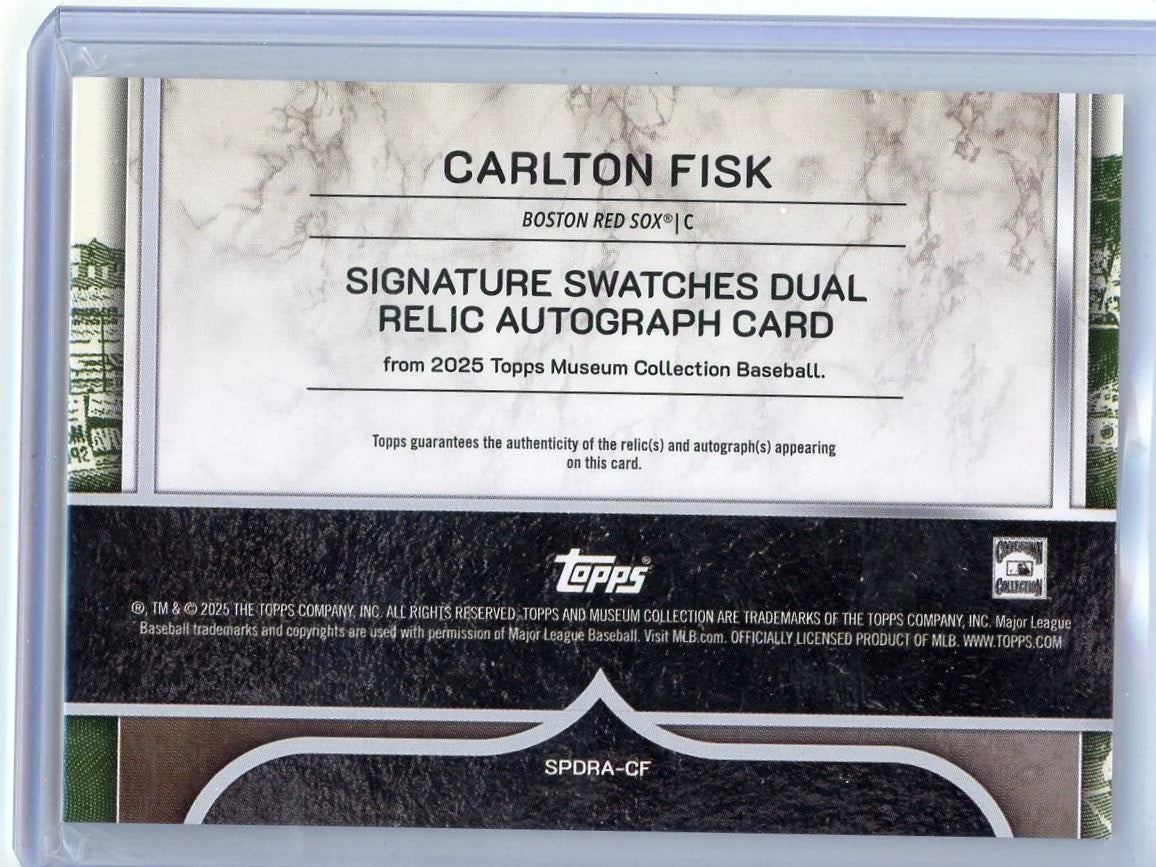 Carlton Fisk 2025 Topps Museum Collection Dual Relic Autograph #'d 36/75