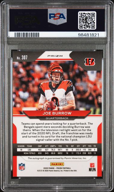 Joe Burrow 2020 Panini Prizm autograph green scope #'d 71/75 PSA 9