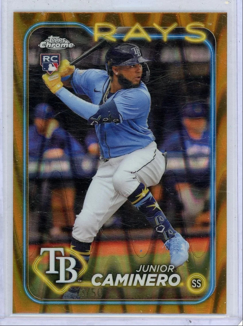 Junior Caminero 2024 Topps Chrome Gold Raywave ref. rookie card #'d 33/50