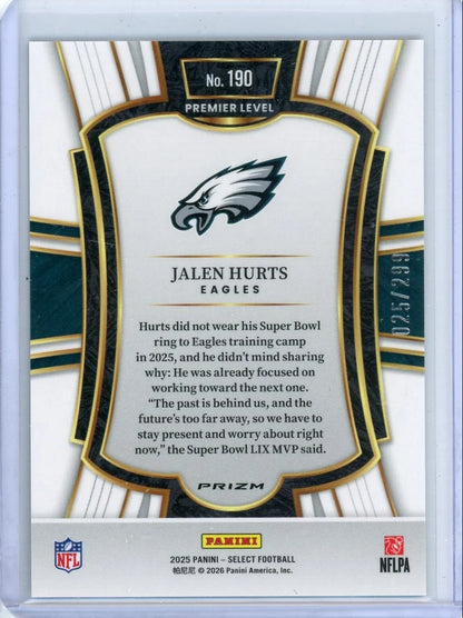Jalen Hurts 2025 Panini Select Premier Level Red White & Blue Prizm #'d 025/299