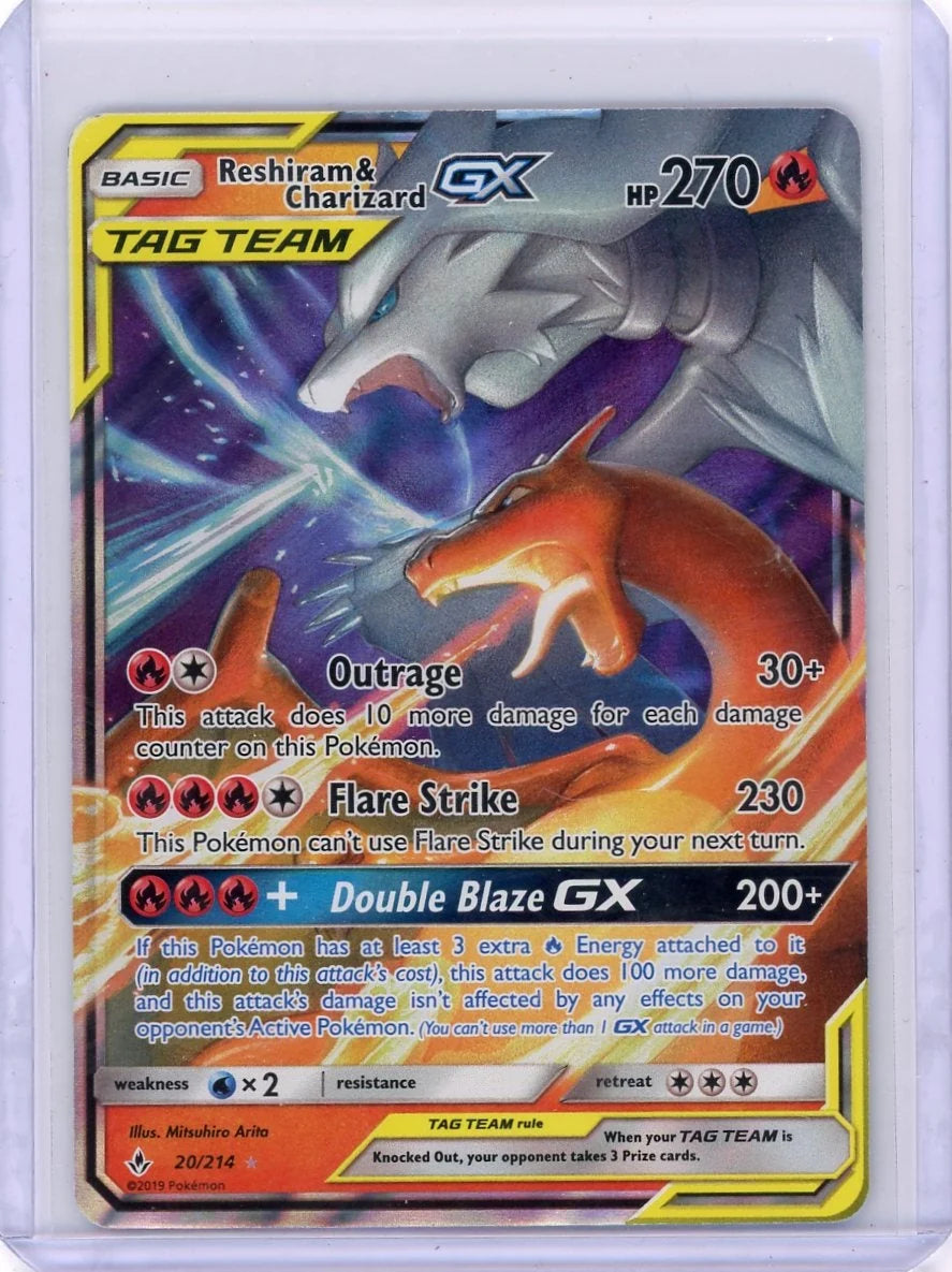 Reshiram & Charizard GX Pokémon Unbroken Bonds Ultra Rare Tag Team #20/214