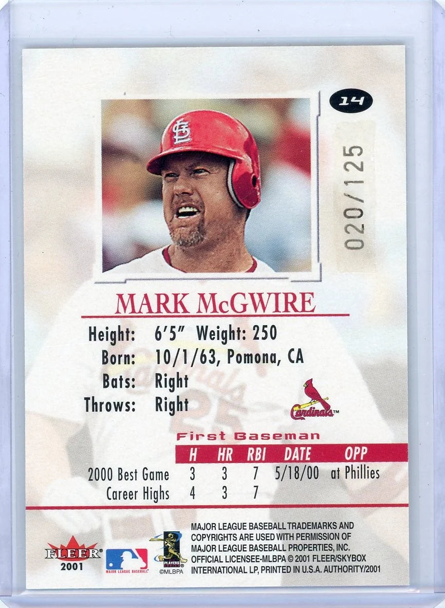 Mark McGwire 2001 Fleer Authority Prominence #'d 020/125