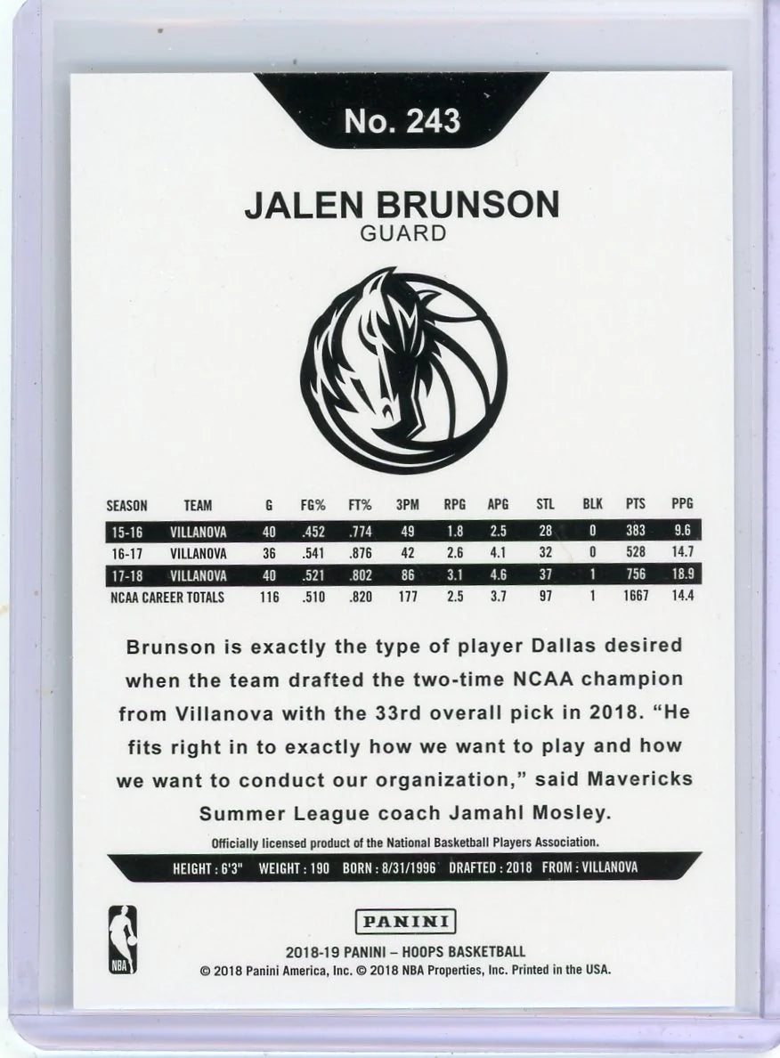 Jalen Brunson 2018-19 Panini NBA Hoops RC