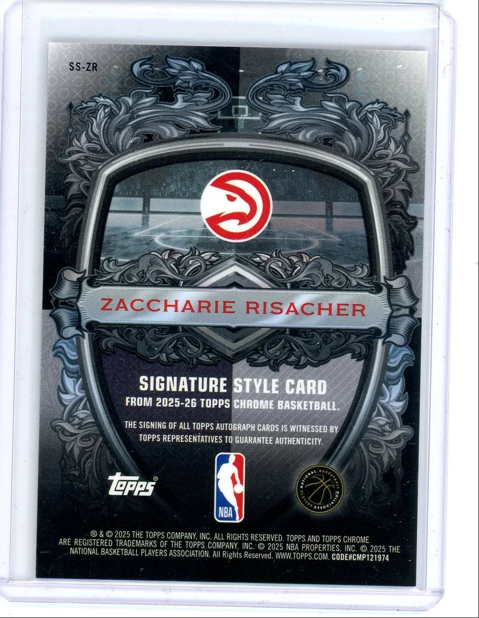 Zaccharie Risacher 2025 Topps Chrome Signature Style Refractor Auto