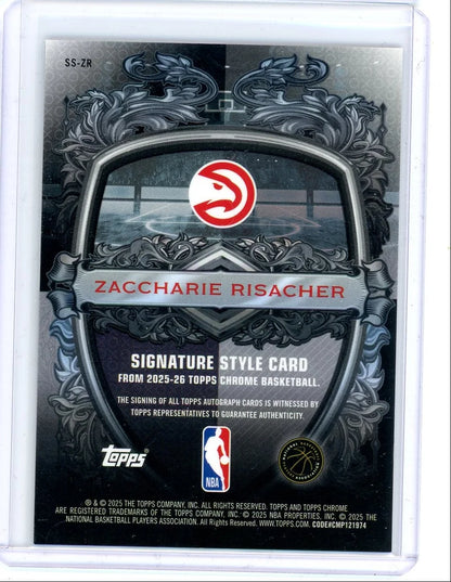 Zaccharie Risacher 2025 Topps Chrome Signature Style Refractor Auto