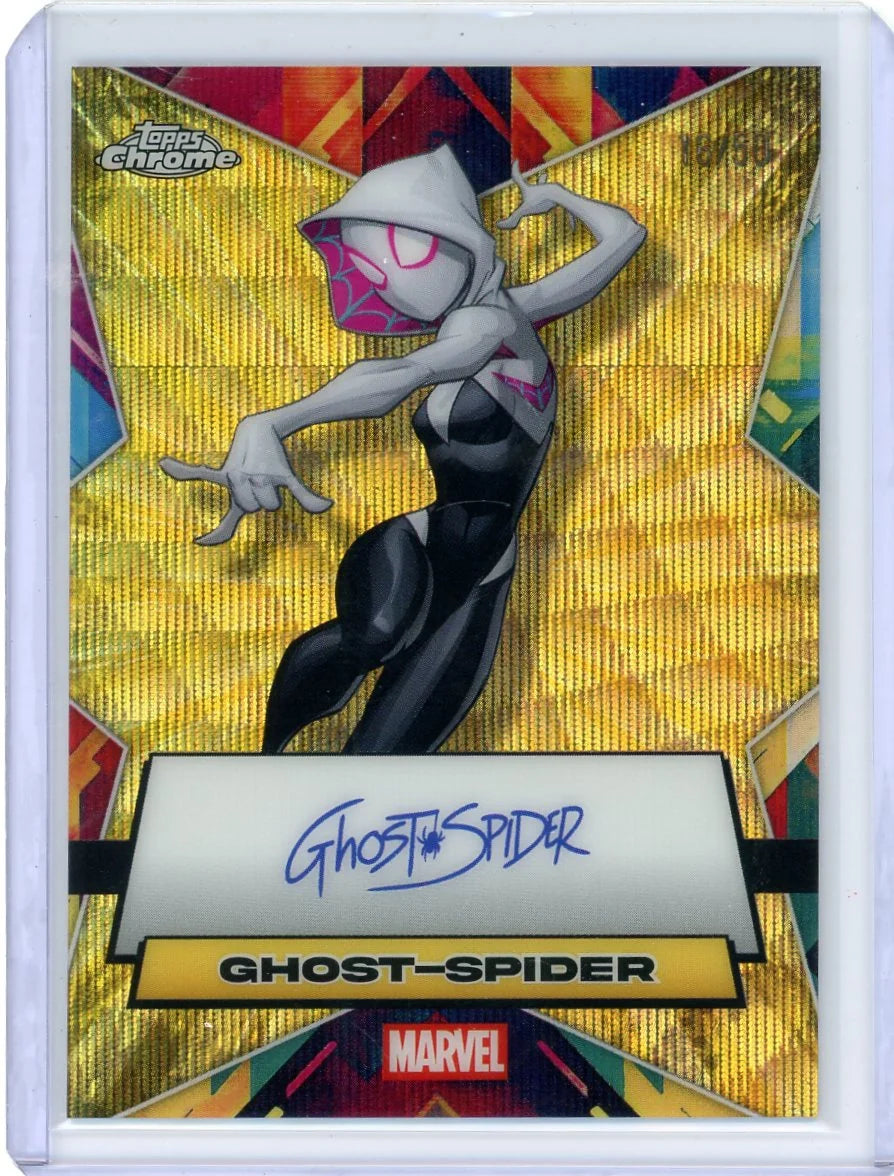 Ghost-Spider 2025 Topps Chrome Marvel Facsimile Auto Gold Wave Refractor #'d 16/50