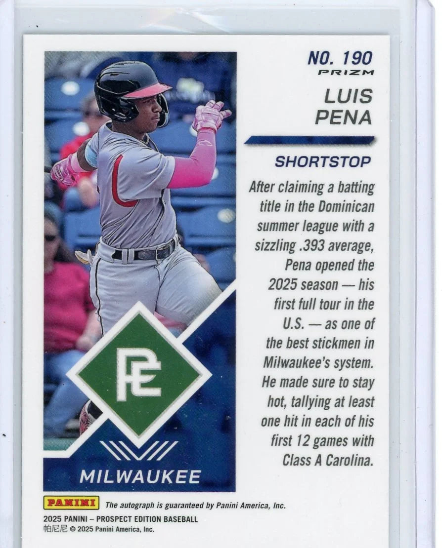 Luis Pena 2025 Panini Prospect Edition Auto Green Holo Prizm