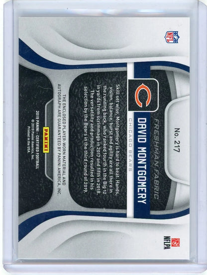 David Montgomery 2019 Panini Certified Freshman Fabrics RPA #'d 264/299