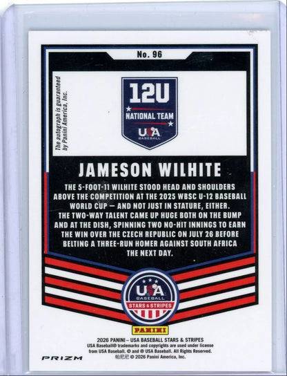 Jameson Wilhite 2026 Panini USA Baseball Stars & Stripes Prizm Auto