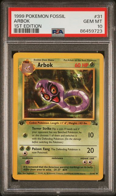 Arbok Pokemon Fossil 1st Edition PSA 10