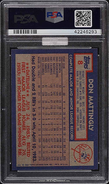 Don Mattingly 1984 Topps rookie card PSA 10 - MBA Gold Diamond Authenticated