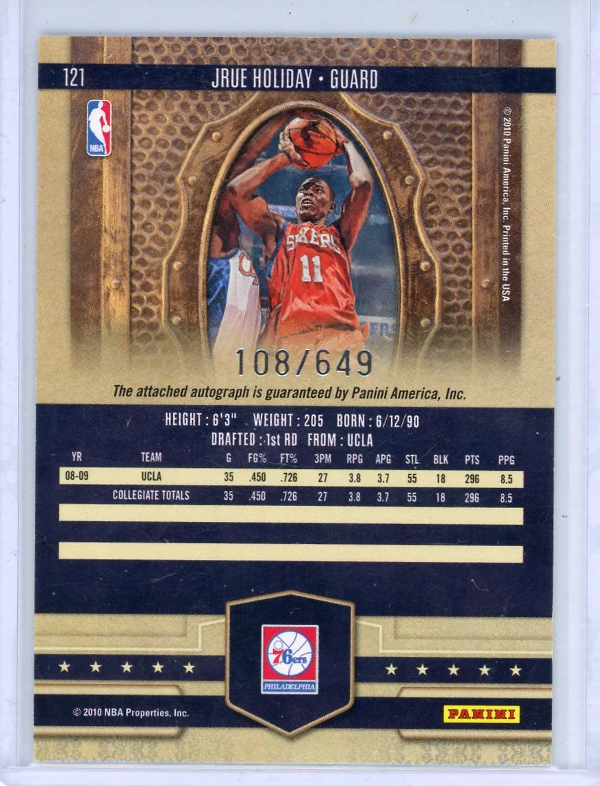 Jrue Holiday 2009-10 Panini Court Kings autograph rookie card #'d 108/649