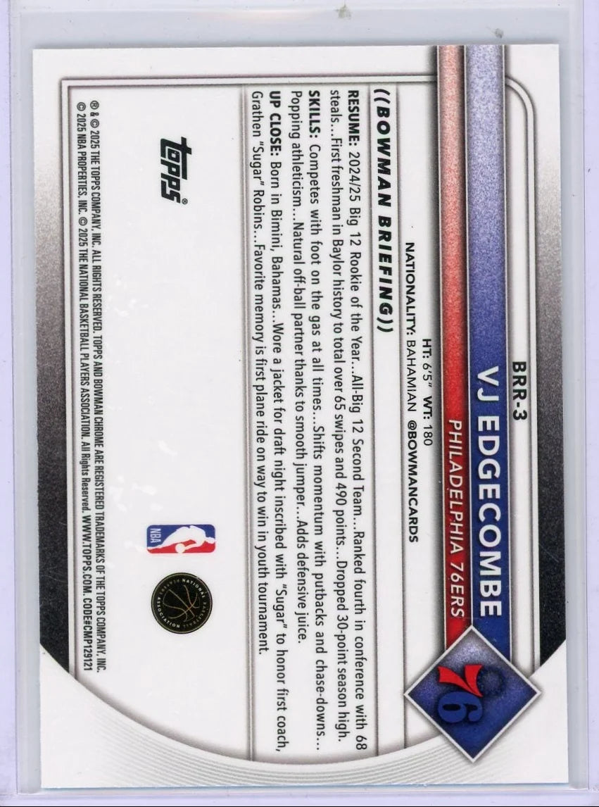 VJ Edgecombe 2025-26 Bowman Chrome Red Rookie Logo