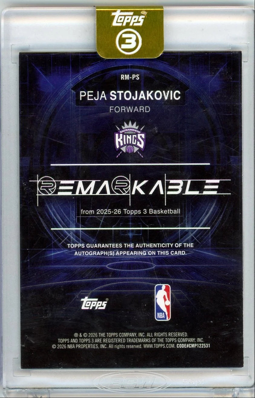 Peja Stojakovic 2025 Topps 3 Basketball Remarkable Auto #'d 08/49