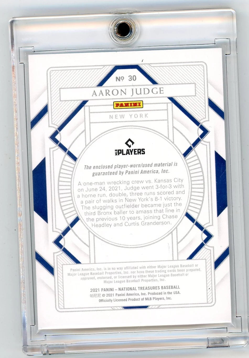 Aaron Judge 2021 Panini National Treasures Relic #'d 13/99