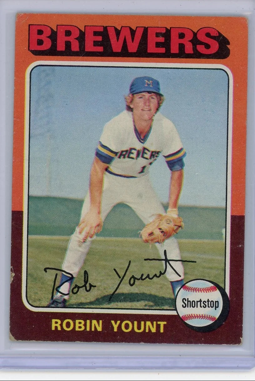 Robin Yount 1975 Topps rookie card #223 (edge/corner ware)
