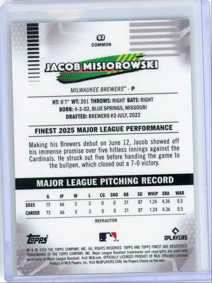 Jacob Misiorowski 2026 Topps Finest Common Refractor RC