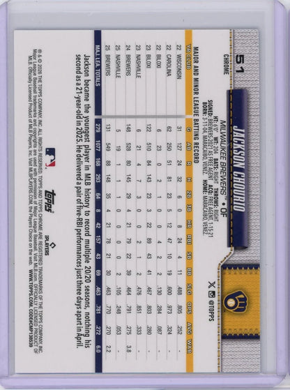Jackson Chourio 2026 Topps Chrome Blue Raywave Refractor #'d 114/150