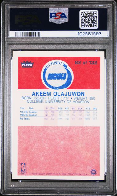 Akeem Olajuwon 1986 Fleer #82 PSA 8