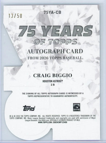 Craig Biggio 2026 Topps Series 1 75 Years Of Topps Autograph #'d 13/50