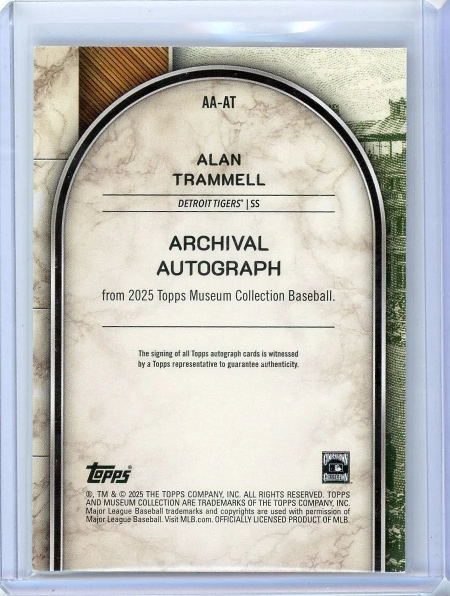 Alan Trammell 2025 Topps Museum Collection Autograph #'d 13/25