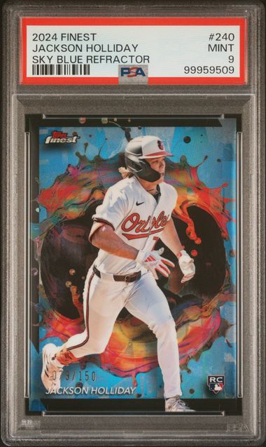 Jackson Holliday 2024 Topps Finest Sky Blue Refractor RC #'d 079/150 PSA 9