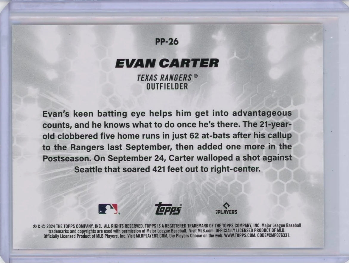 Evan Carter 2024 Topps Platinum Performers gold holo rookie card #'d 34/50