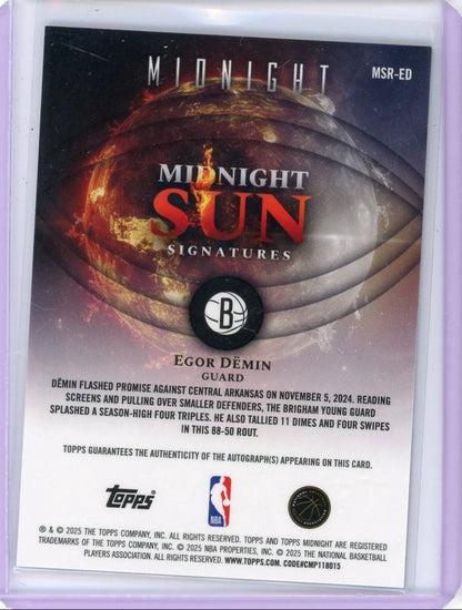Egor Demin 2025-26 Topps Midnight Midnight Sun Autograph RC