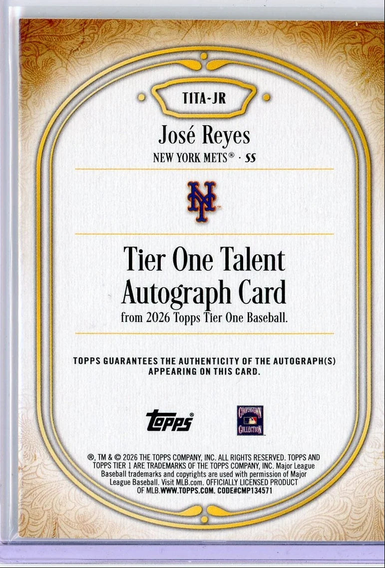 Jose Reyes 2026 Topps Tier One Talent Auto #T1TA-JR #'d /199
