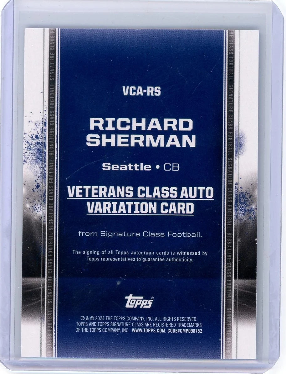 Richard Sherman 2024 Topps Signature Class Veteran Class Auto Blue #'d 1/5