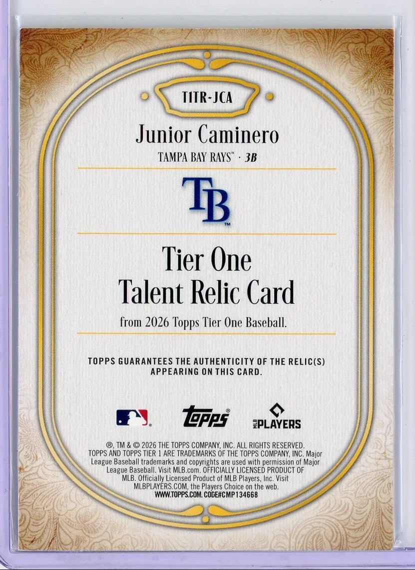 Junior Caminero 2026 Topps Tier One Shadow Relic #SR-JCA #'d /49