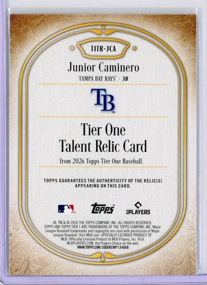 Junior Caminero 2026 Topps Tier One Shadow Relic #SR-JCA #'d /49
