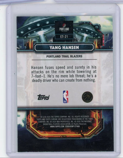 Yang Hansen 2025-26 Topps Chrome Cosmic Extraterrestrial Talent Aqua Refractor RC #'d 130/199
