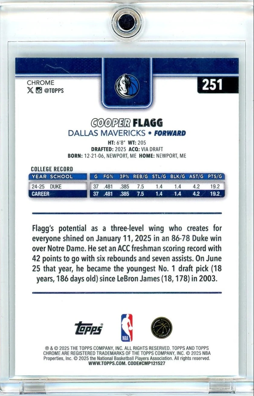 Cooper Flagg 2025-26 Topps Chrome Green Basketball Refractor RC #'d 81/99