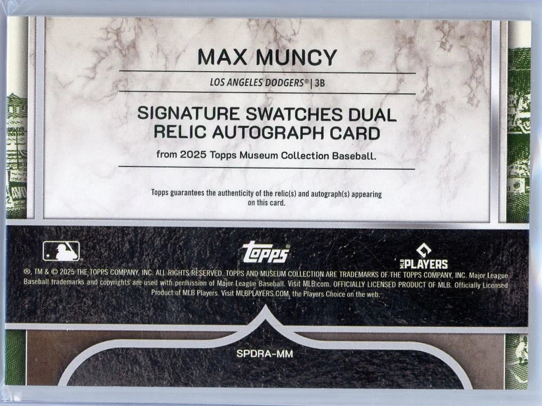 Max Muncy 2025 Topps Museum Collection Dual Relic Autograph #'d 13/20