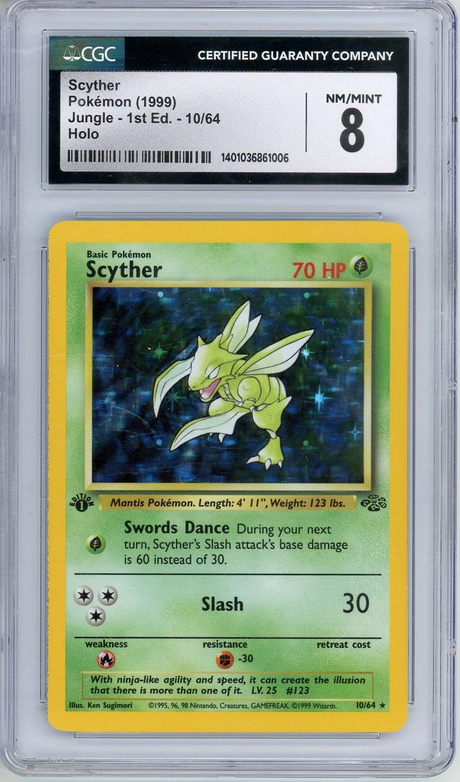 Scyther 1999 Pokémon Jungle 1st Edition 10/64 CGC 8