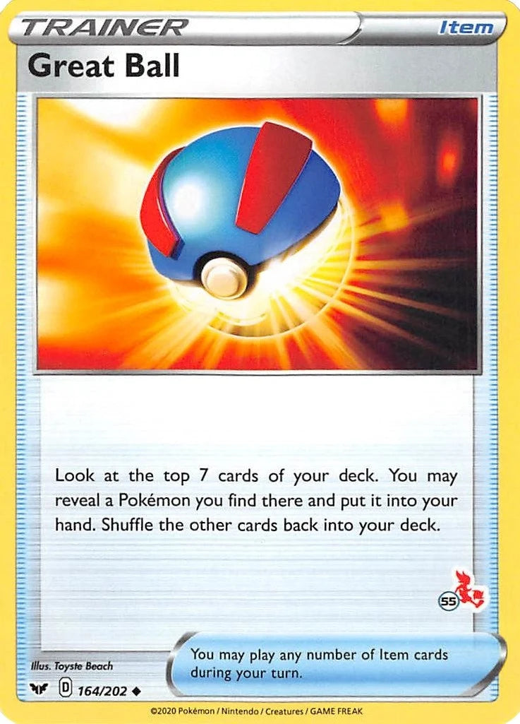 Great Ball - 164/202 (#55 Cinderace Stamped) (164/202) (Battle Academy 2022) (BA22)