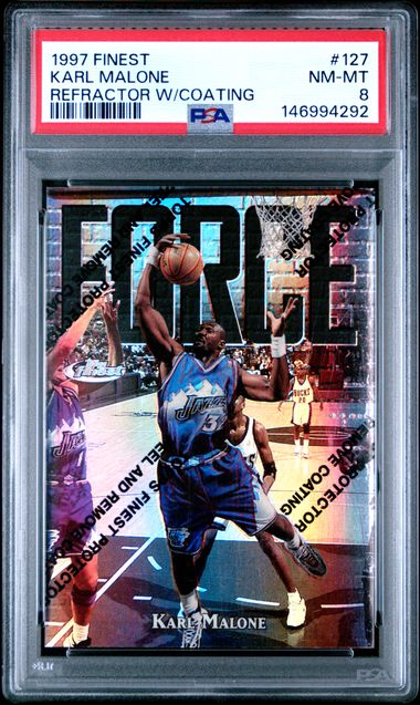 Karl Malone 1997 Topps Finest Refractor W/ Coating #'d 1069/1090 PSA 8