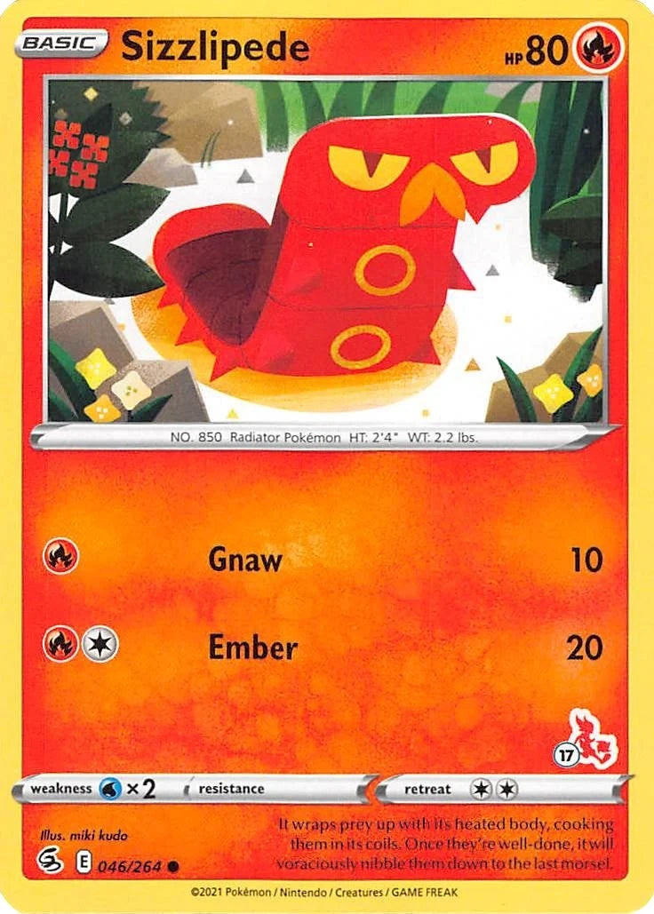 Sizzlipede - 046/264 (#17 Cinderace Stamped) (046/264) (Battle Academy 2022) (BA22)