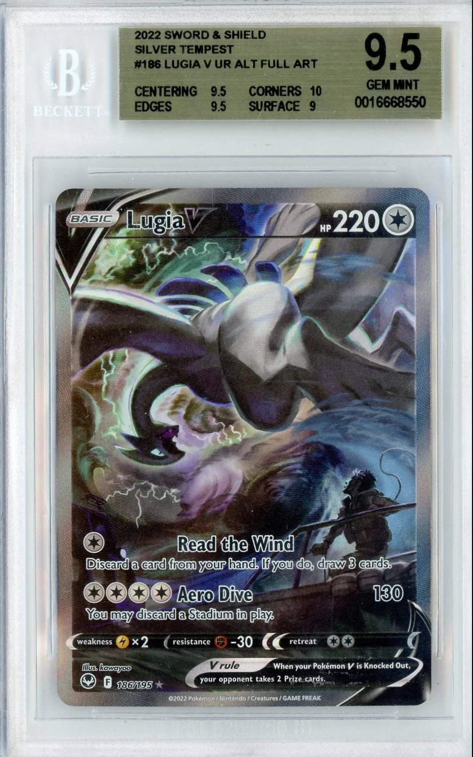 Lugia V 2022 Pokemon Silver Tempest Full Art #186/195 BGS 9.5