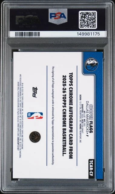 Cooper Flagg 2025 Topps Chrome Autograph rookie card PSA 7