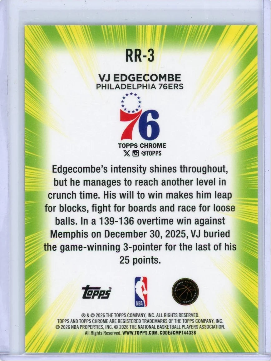 VJ Edgecombe 2025-26 Topps Chrome Update Radiating Rookies SP