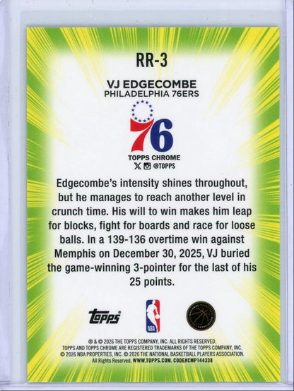 VJ Edgecombe 2025-26 Topps Chrome Update Radiating Rookies SP