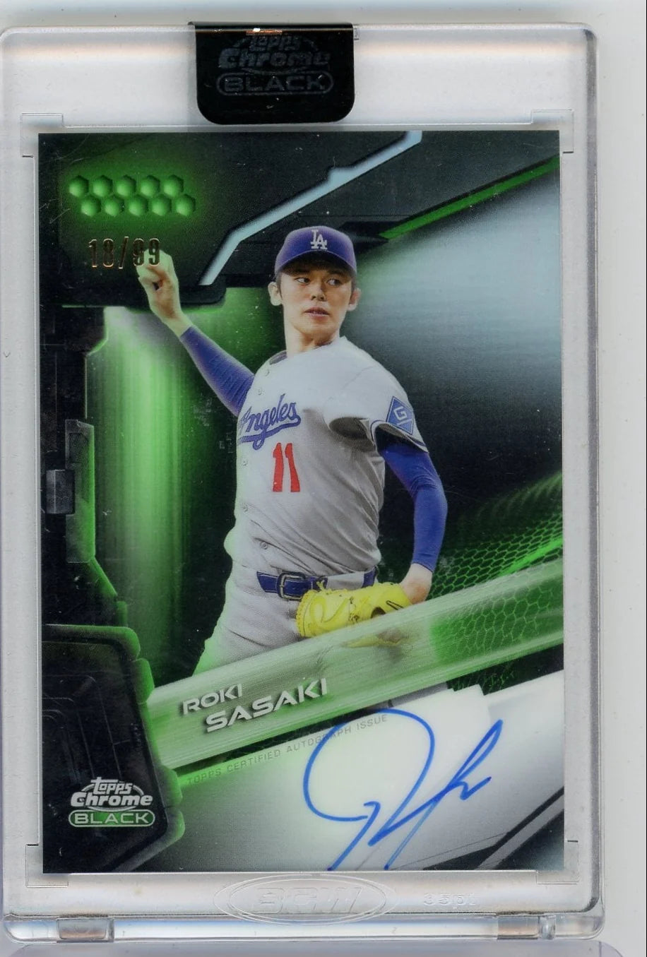 Roki Sasaki 2026 Topps Chrome Black autograph green #'d 18/99