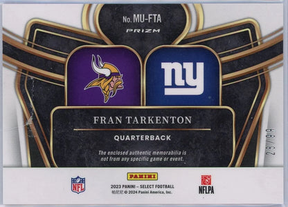 Fran Tarkenton Panini Select Football #'d 28/99 Dual Patch