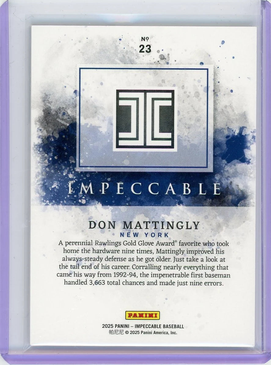 Don Mattingly 2025 Panini Impeccable No. 23 #'d 82/99