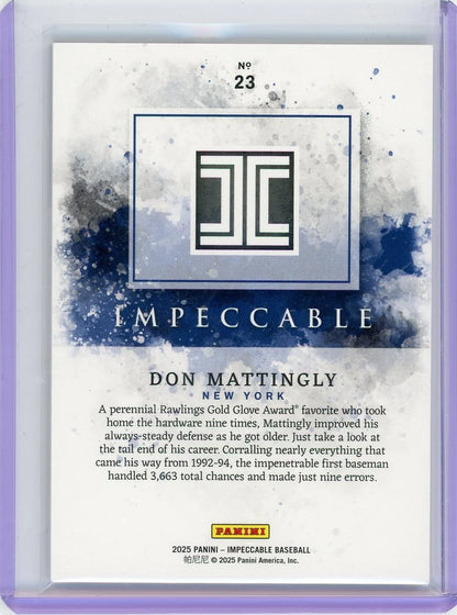 Don Mattingly 2025 Panini Impeccable No. 23 #'d 82/99